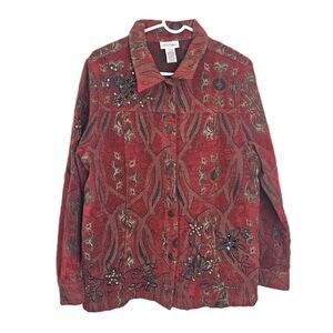 Graff Wear Jacket/Blazer Women's XL Dk Red, Black, Gold Beaded Embroidered